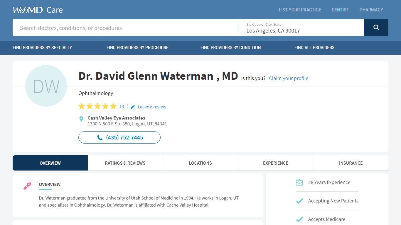 Dr. David Waterman Ophthalmology. Logan UT - WebMD